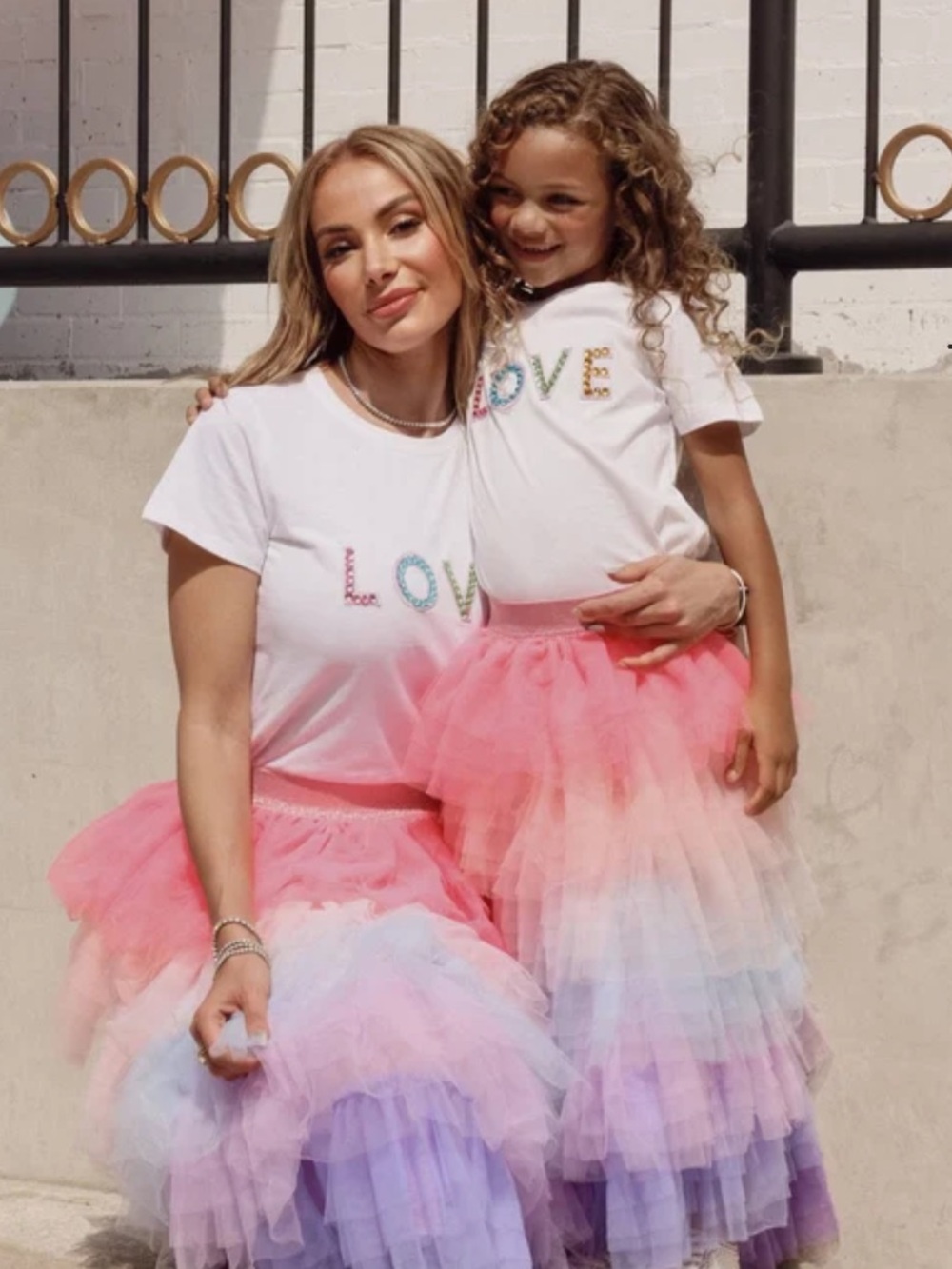 Girls Pink Rainbow Tulle Tiered Skirt - Love Collection